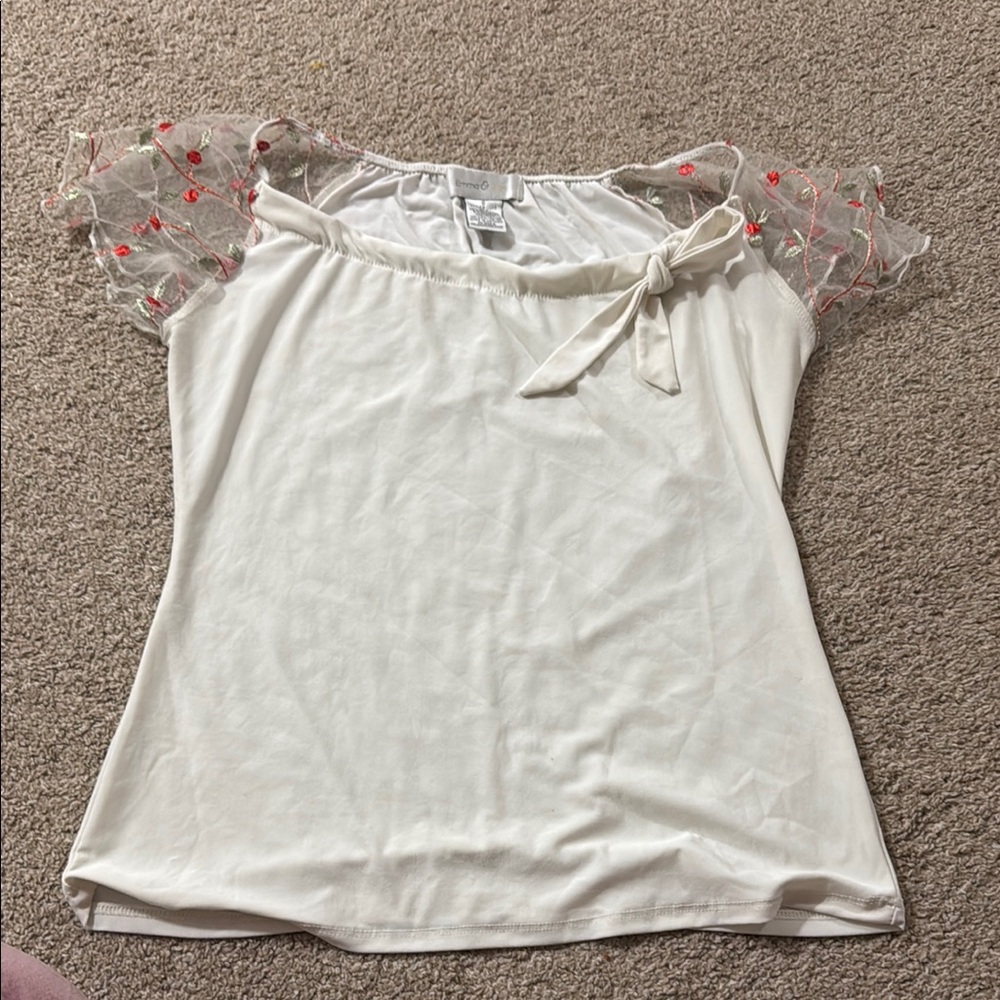 Cream Tie Front Blouse with Ruffled Details